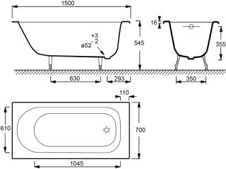 Чугунная ванна Jacob Delafon SOISSONS E2941-00 150 x 70